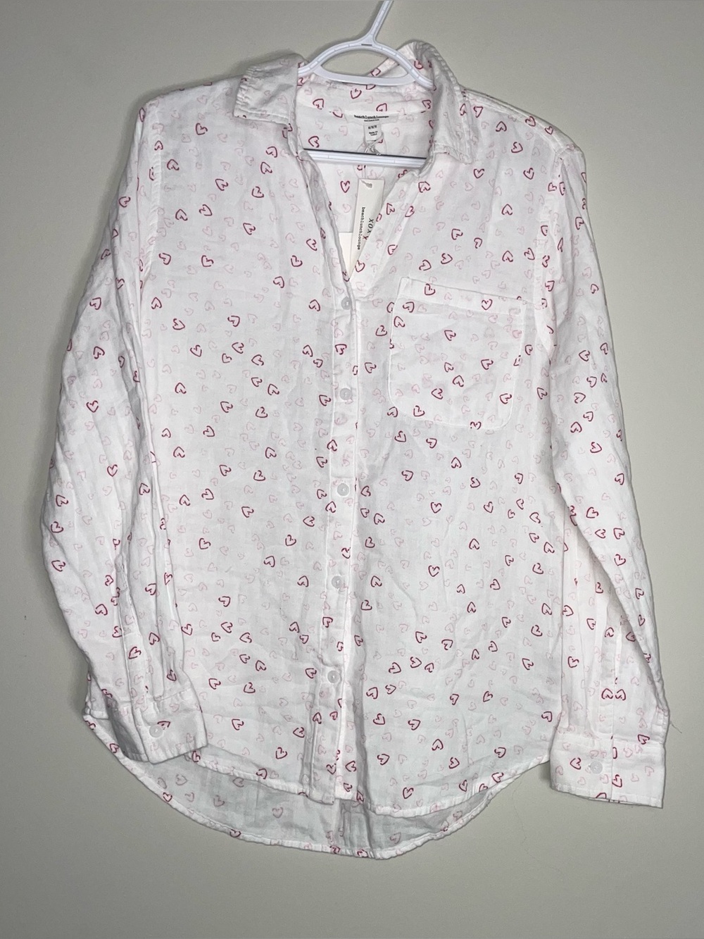 Beach Lunch Lounge M Alessia Love Potion Heart 100% Cotton Button Up Top NWT